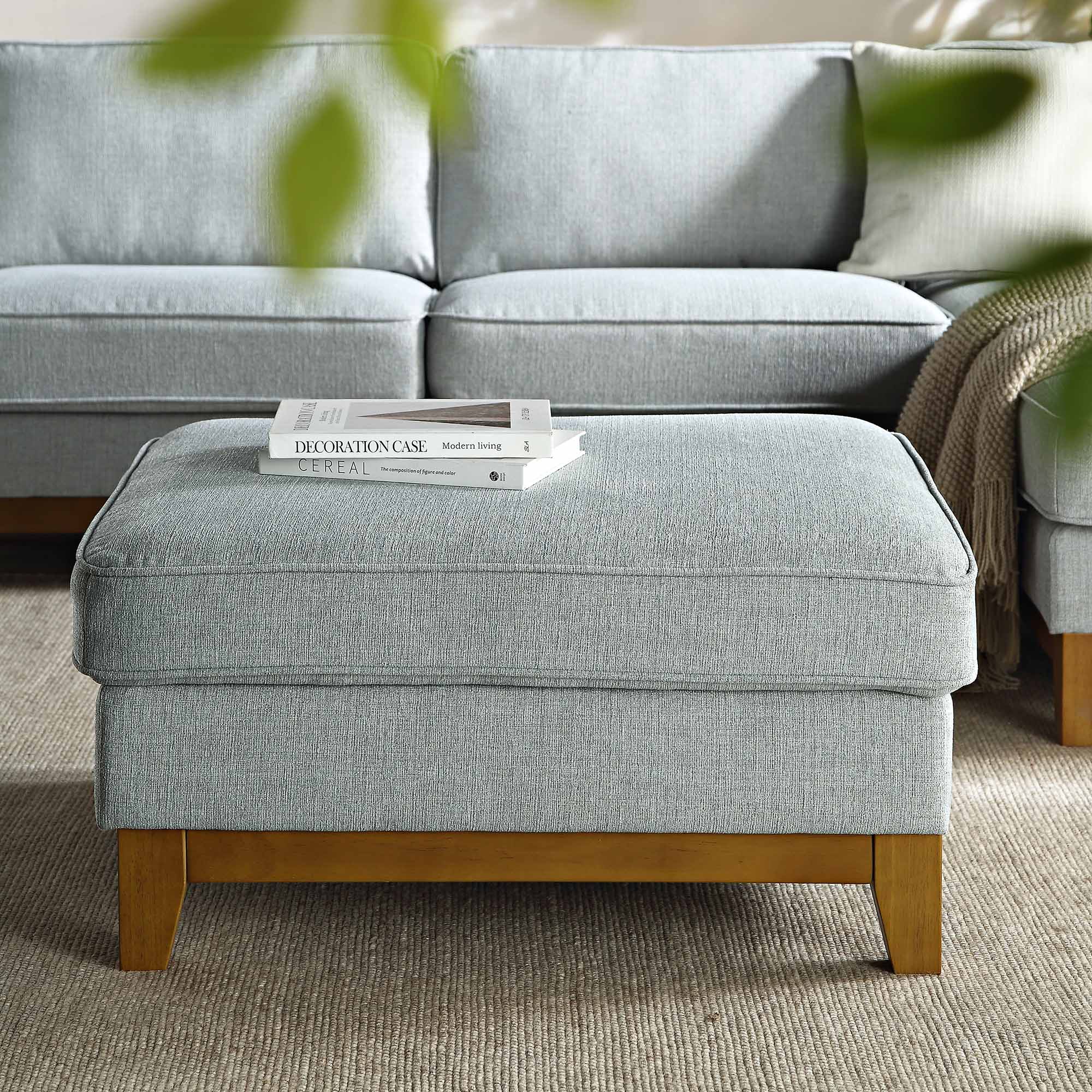 Dipley Sage Woven Fabric Storage Footstool | daals