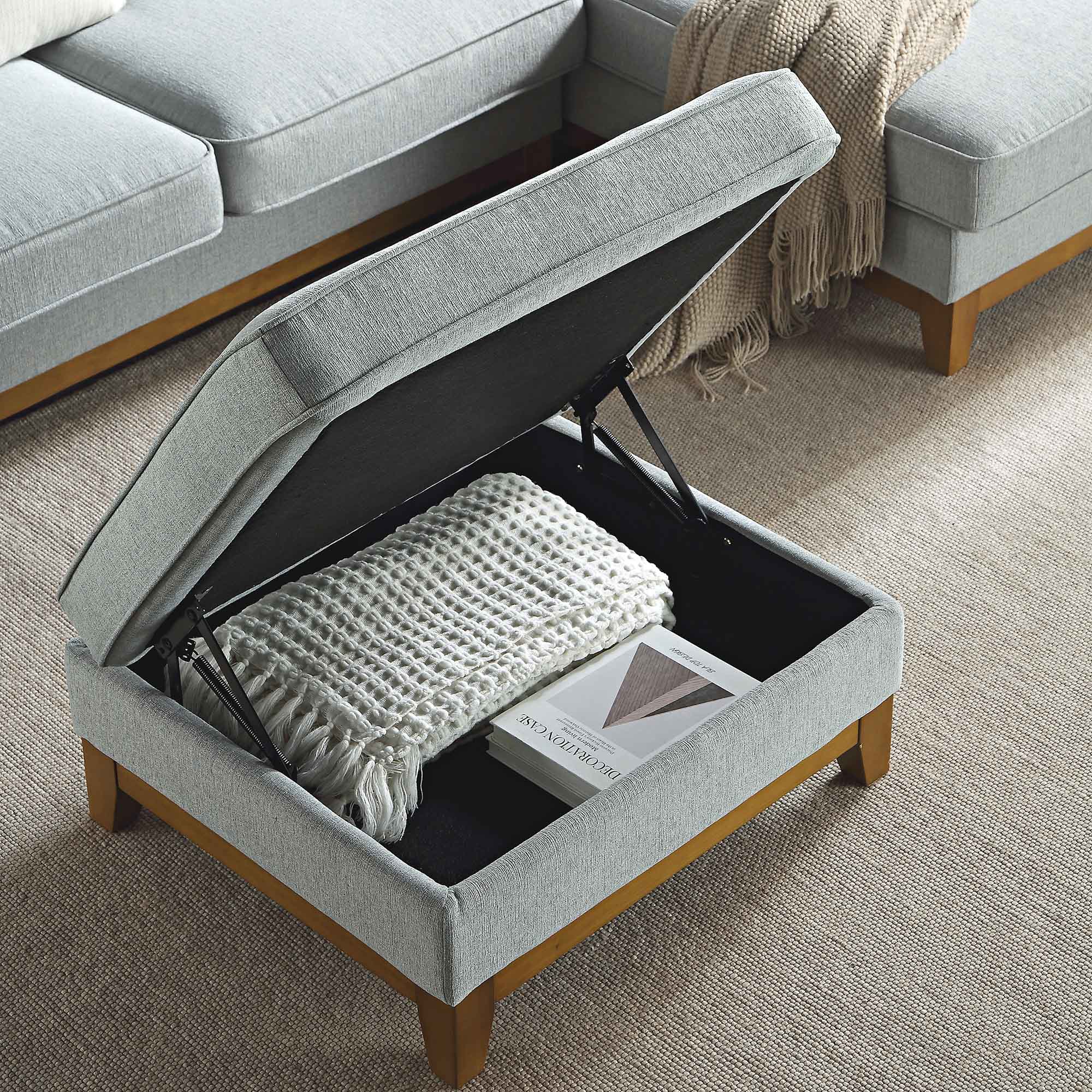 Dipley Sage Woven Fabric Storage Footstool | daals