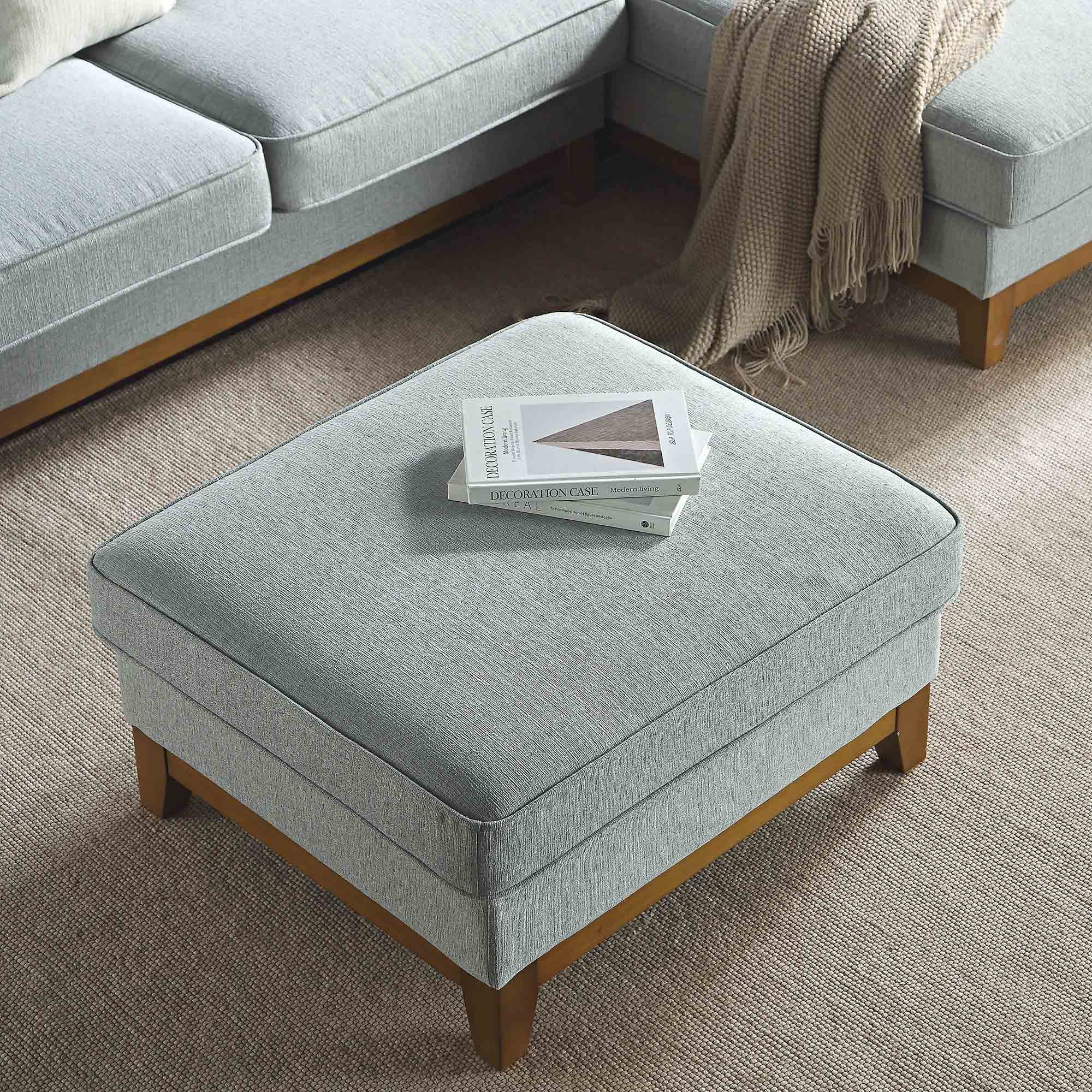 Dipley Sage Woven Fabric Storage Footstool | daals