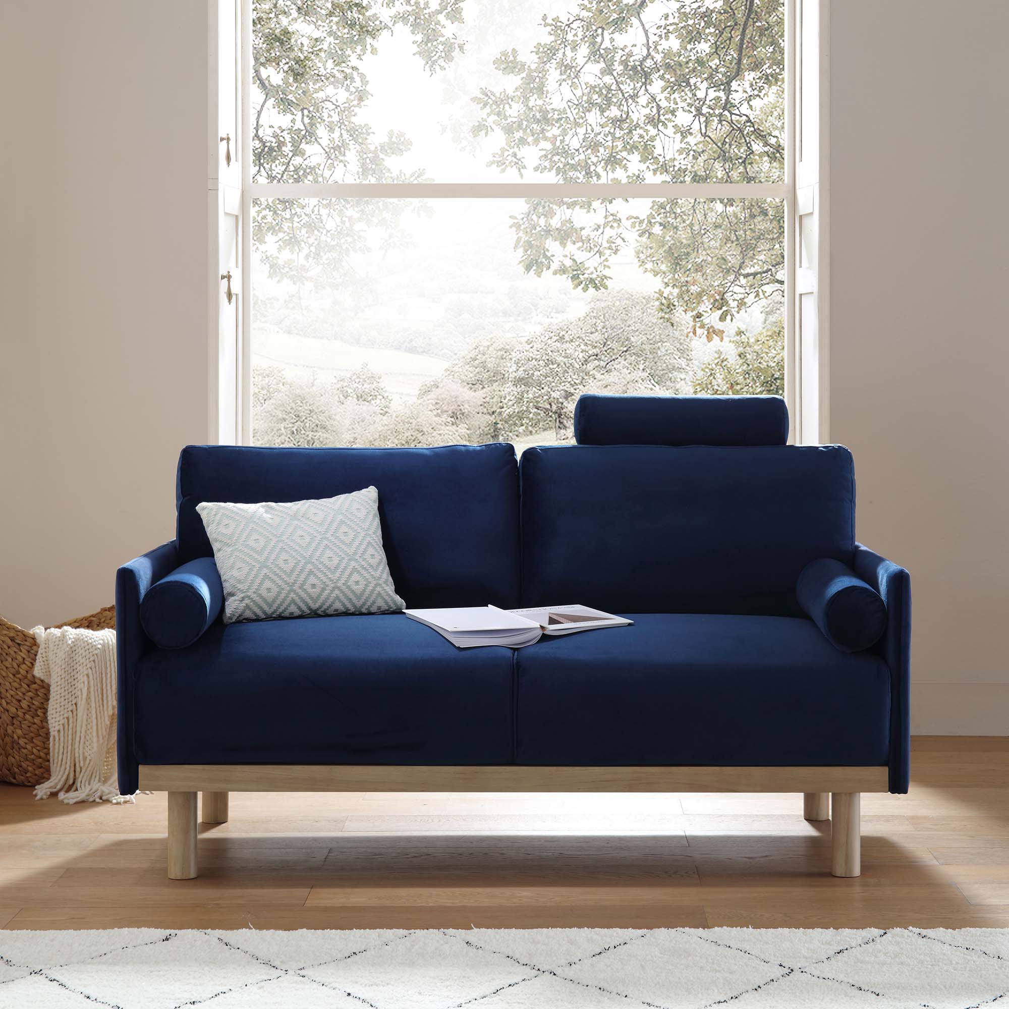 Timber Navy Blue Velvet Sofa, 2-Seater daals - Main Image