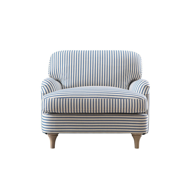 Daphnis Blue Striped Linen Blend Sofa, 1-Seater