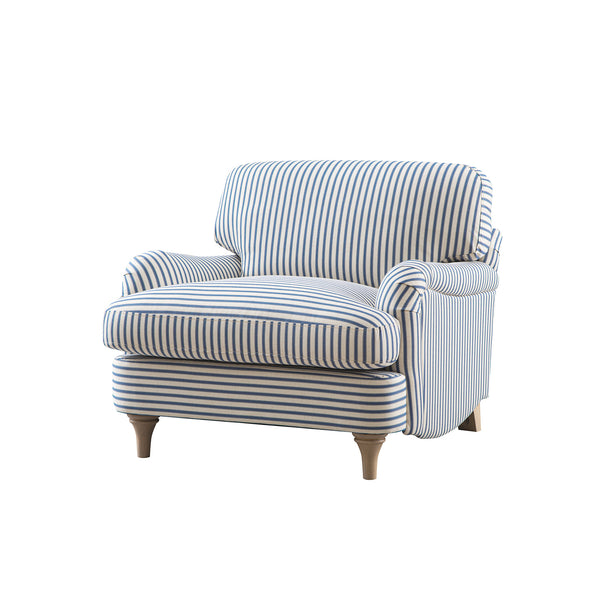 Daphnis Blue Striped Linen Blend Sofa, 1-Seater