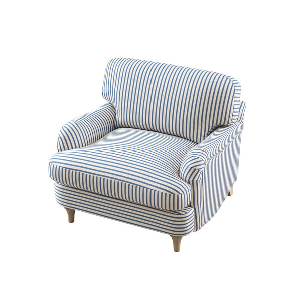 Daphnis Blue Striped Linen Blend Sofa, 1-Seater