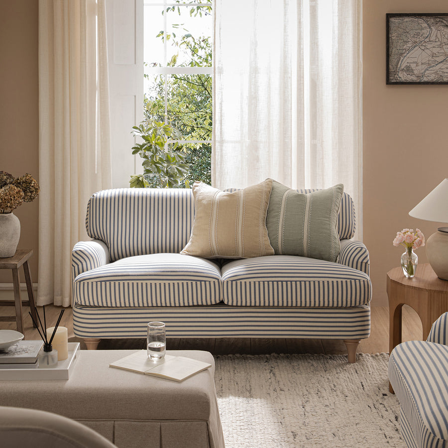 Daphnis Blue Striped Linen Blend Sofa, 2-Seater