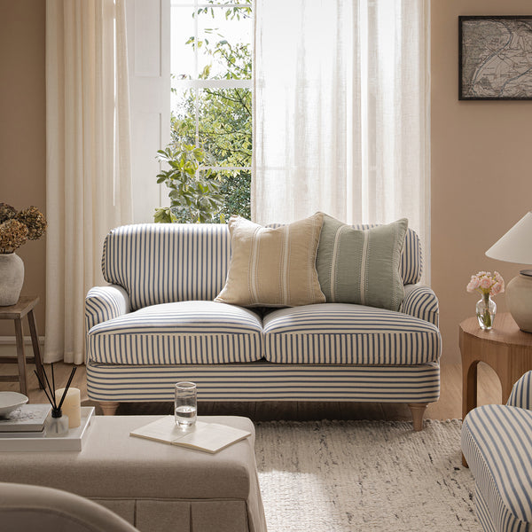 Daphnis Blue Striped Linen Blend Sofa, 2-Seater