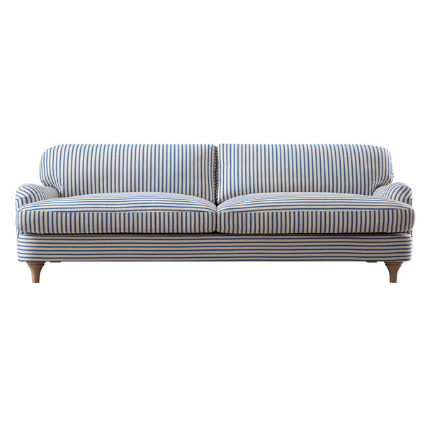 Daphnis Blue Striped Linen Blend Sofa, 3-Seater