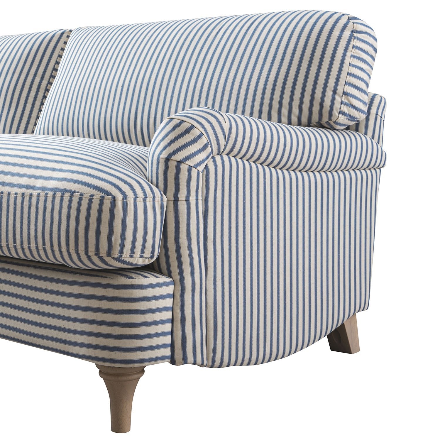 Daphnis Blue Striped Linen Blend Sofa, 3-Seater