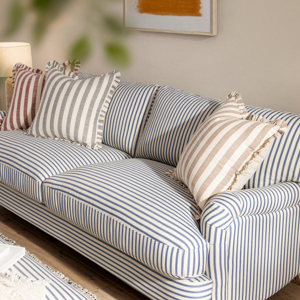 Daphnis Blue Striped Linen Blend Sofa, 3-Seater