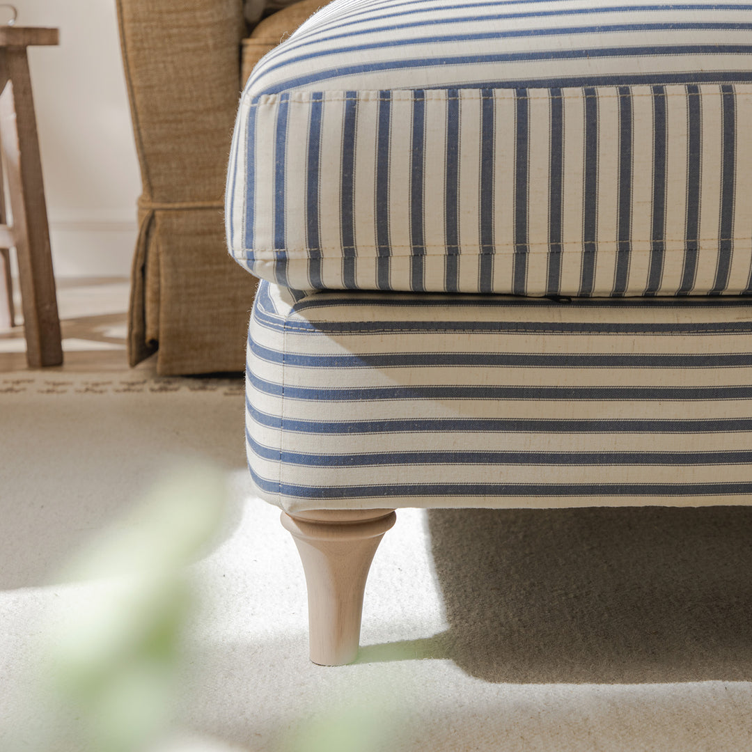 Daphnis Blue Striped Linen Blend Footstool | daals