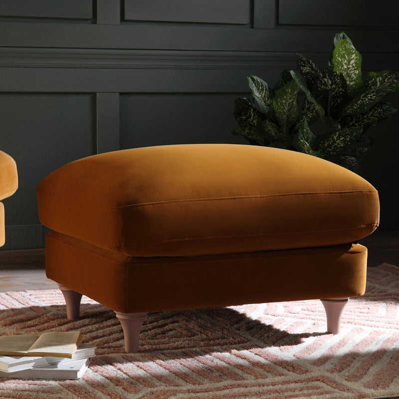 Daphnis Cinnamon Velvet Sofa, Footstool - daals