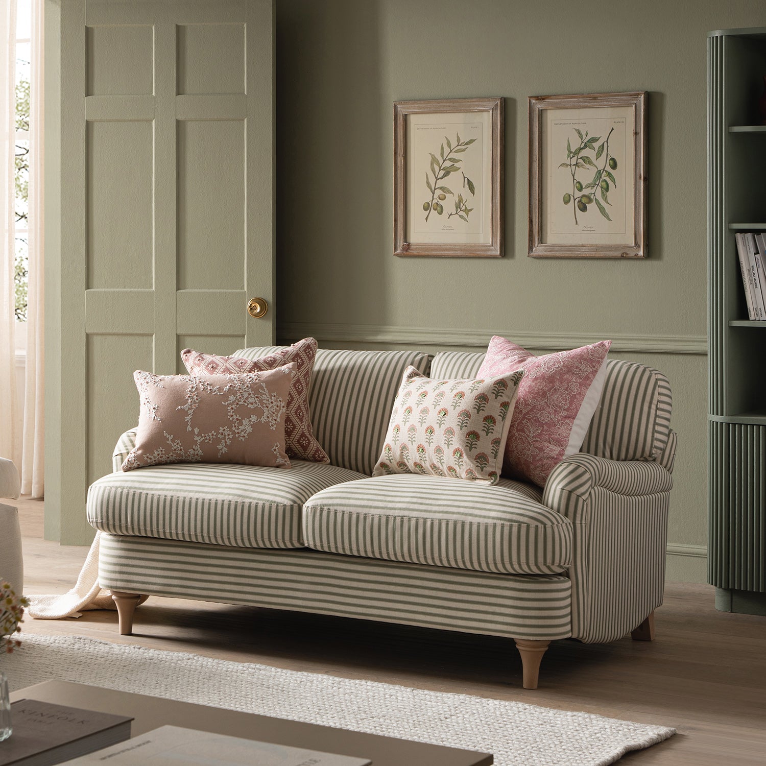 Daphnis Green Striped Linen Blend Sofa, 2-Seater