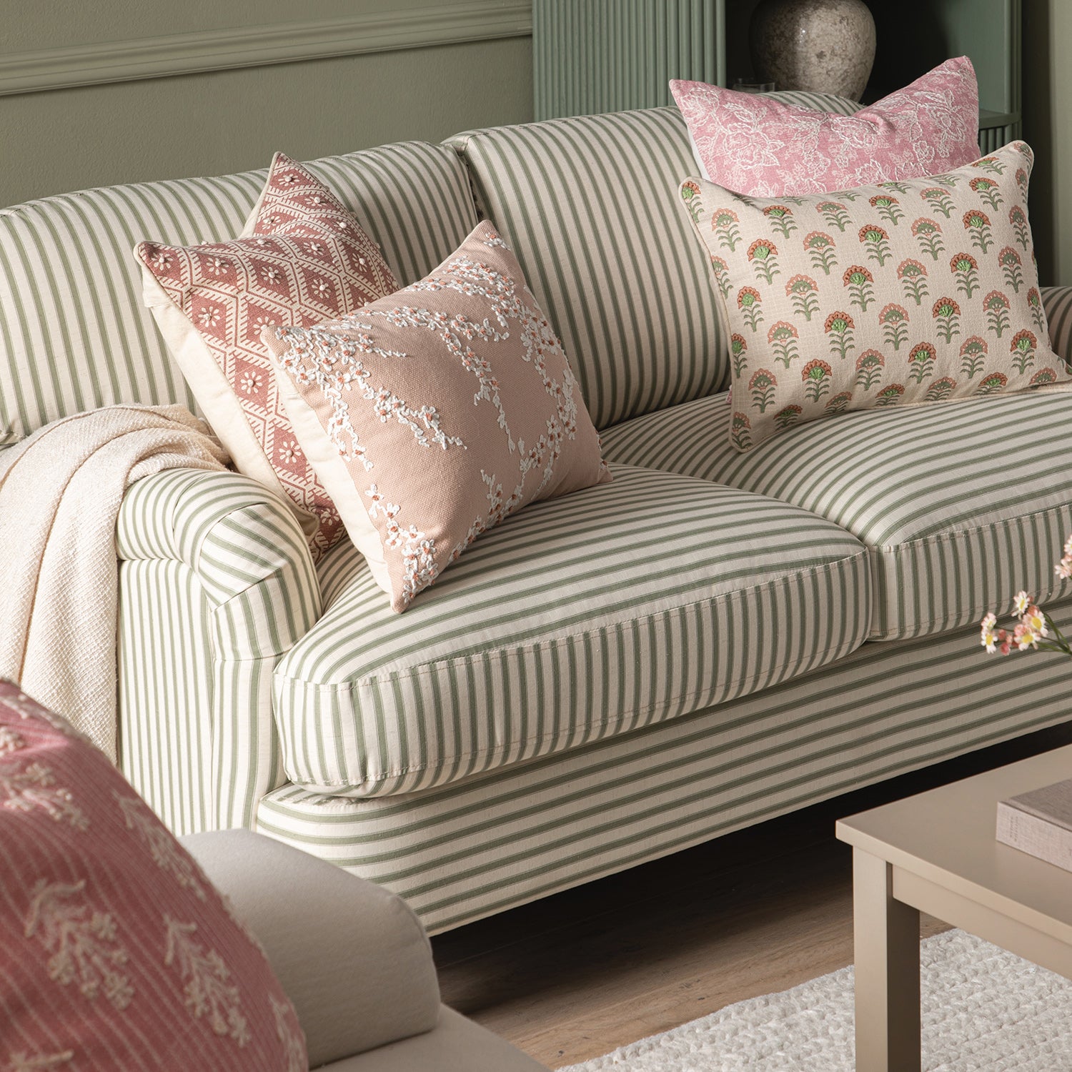 Daphnis Green Striped Linen Blend Sofa, 2-Seater