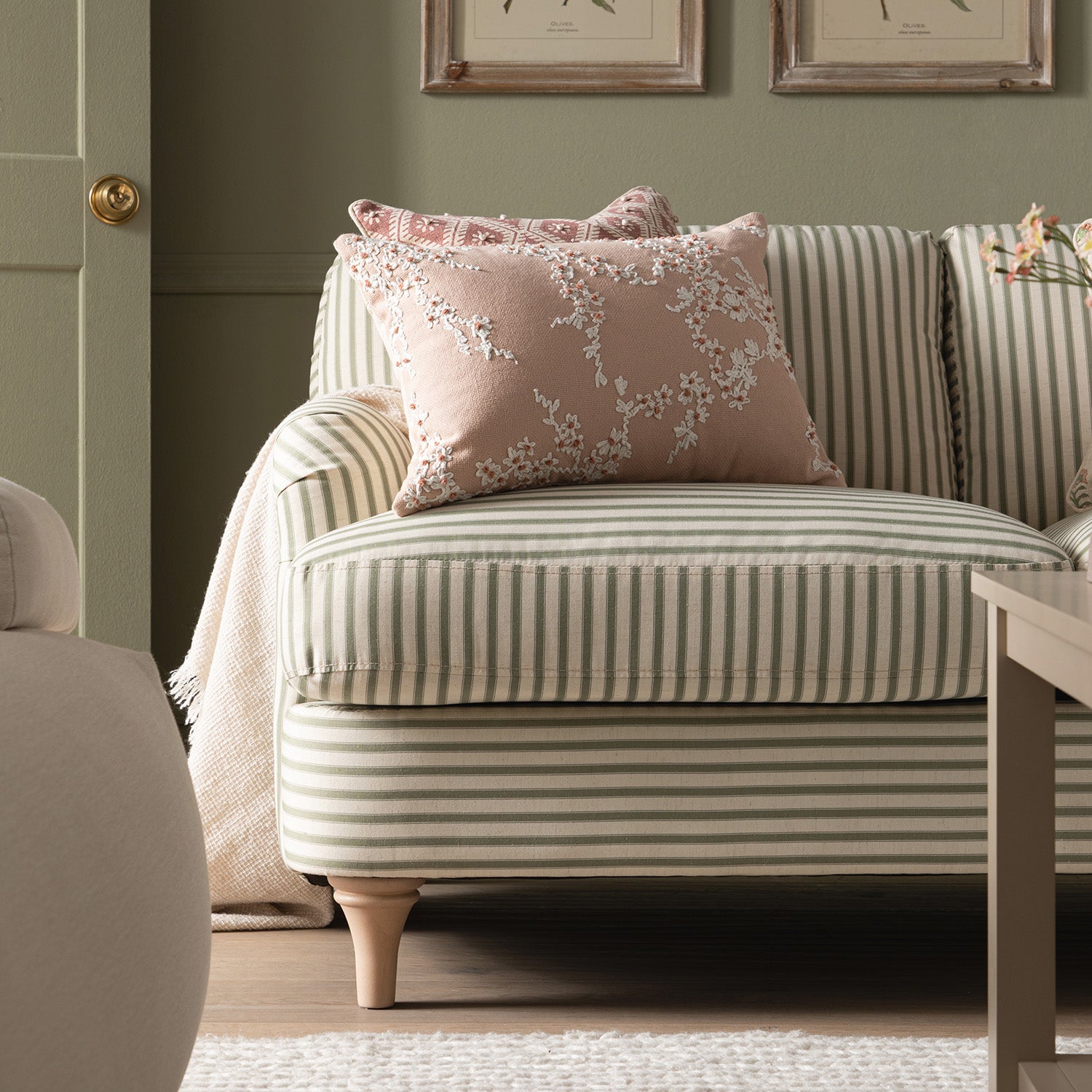 Daphnis Green Striped Linen Blend Sofa, 2-Seater