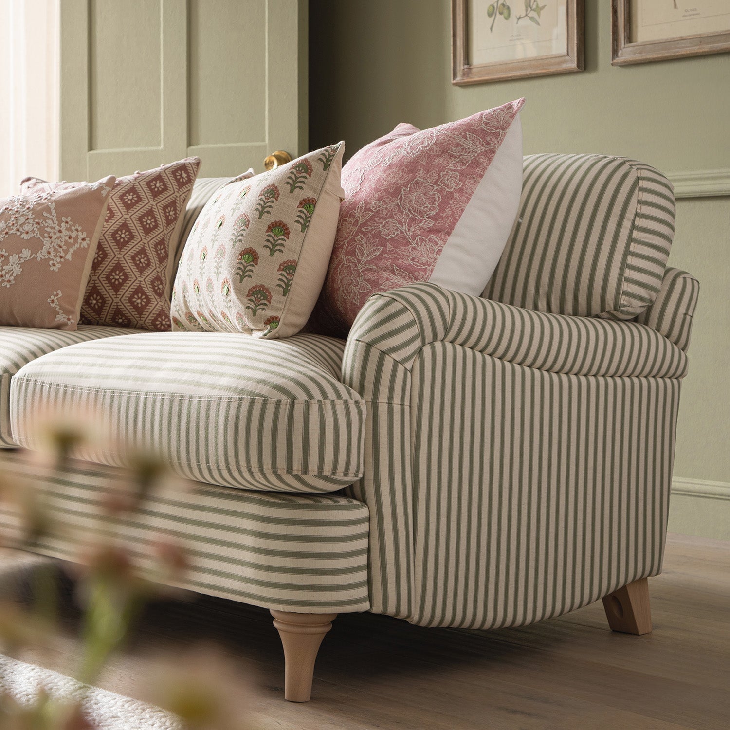 Daphnis Green Striped Linen Blend Sofa, 2-Seater