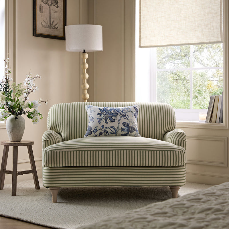 Daphnis Green Striped Linen Blend Sofa, Loveseat - daals