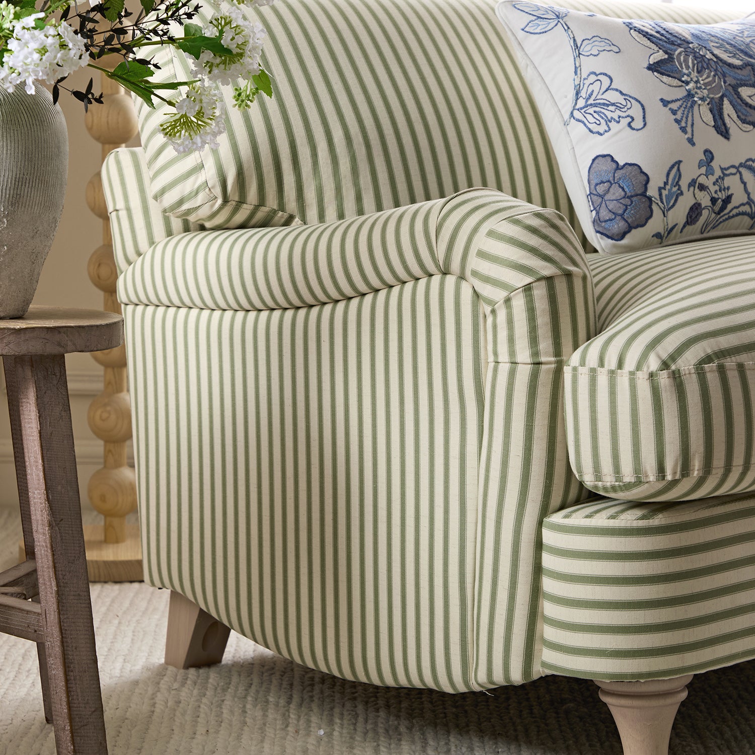 Daphnis Green Striped Linen Blend Sofa, Loveseat