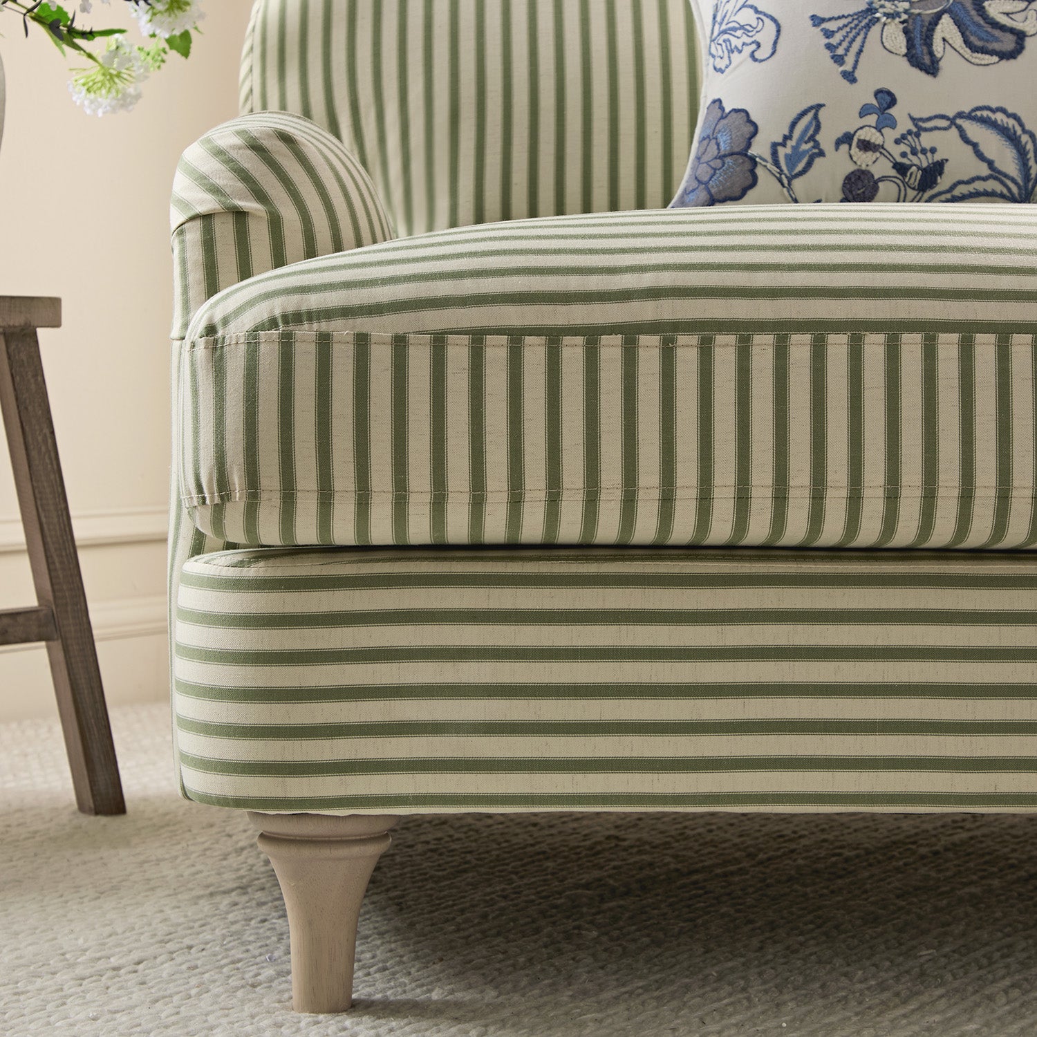Daphnis Green Striped Linen Blend Sofa, Loveseat
