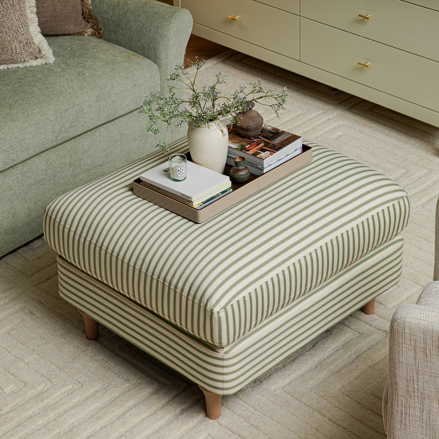 Daphnis Green Striped Linen Blend Footstool