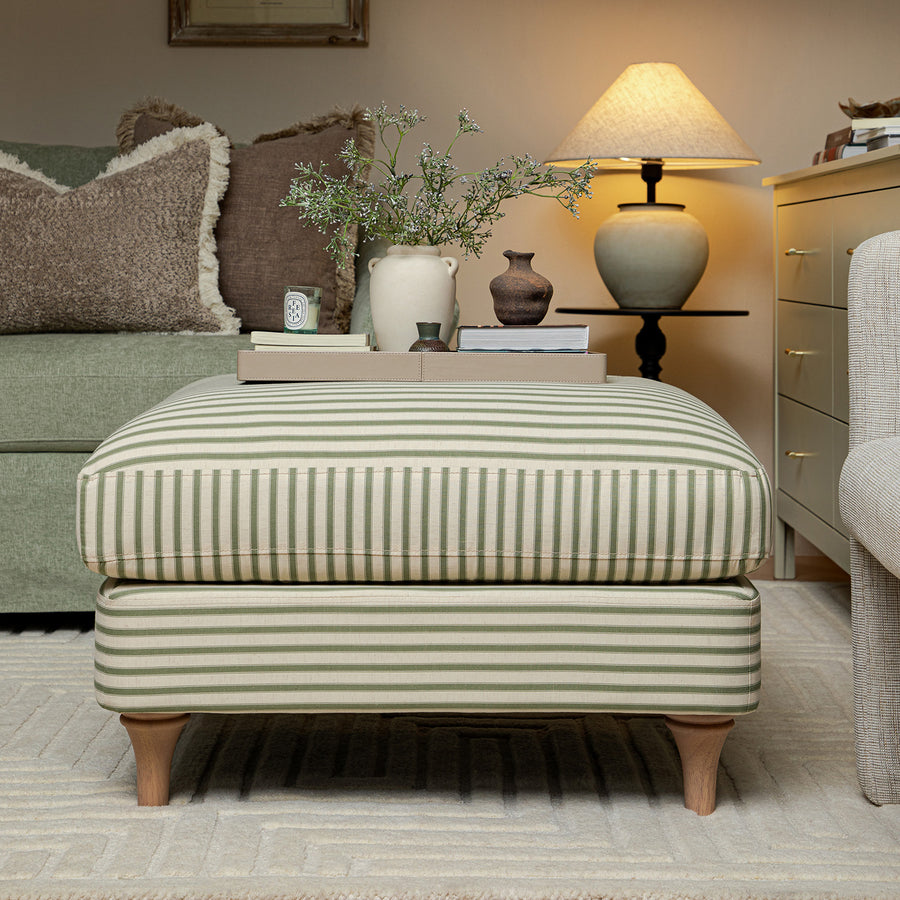 Daphnis Green Striped Linen Blend Footstool
