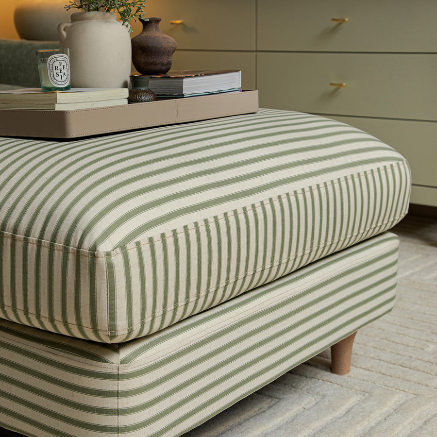 Daphnis Green Striped Linen Blend Footstool
