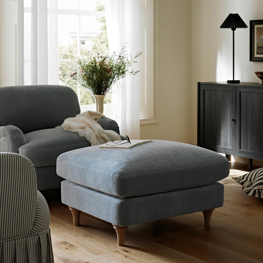 Daphnis Soft Blue Chenille Sofa, Footstool