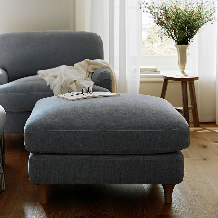 Daphnis Soft Blue Chenille Sofa, Footstool