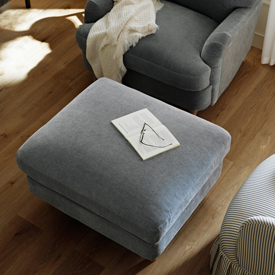 Daphnis Soft Blue Chenille Sofa, Footstool