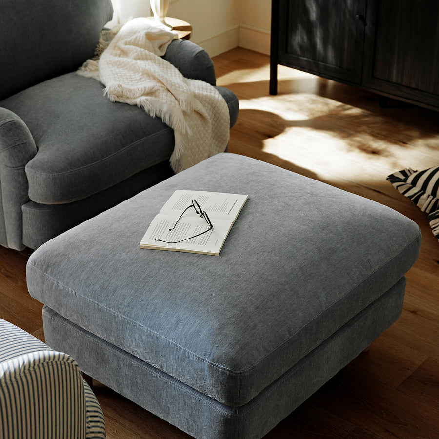 Daphnis Soft Blue Chenille Sofa, Footstool