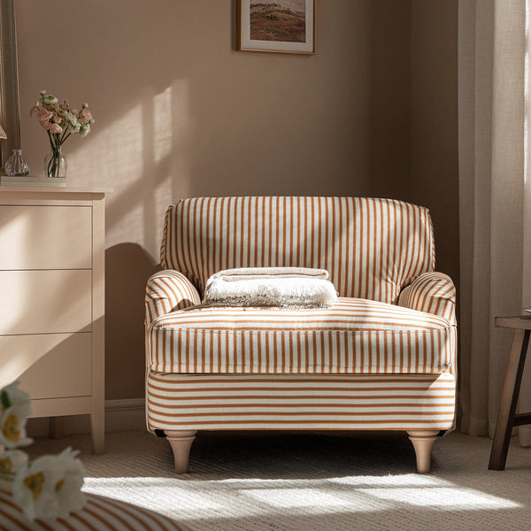 Daphnis Ochre Striped Linen Blend Sofa, 1-Seater