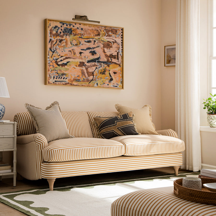 Daphnis Ochre Striped Linen Blend Sofa, 3-Seater