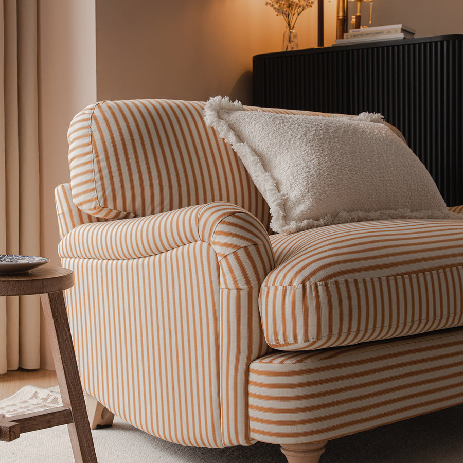 Daphnis Ochre Striped Linen Blend Sofa, Loveseat