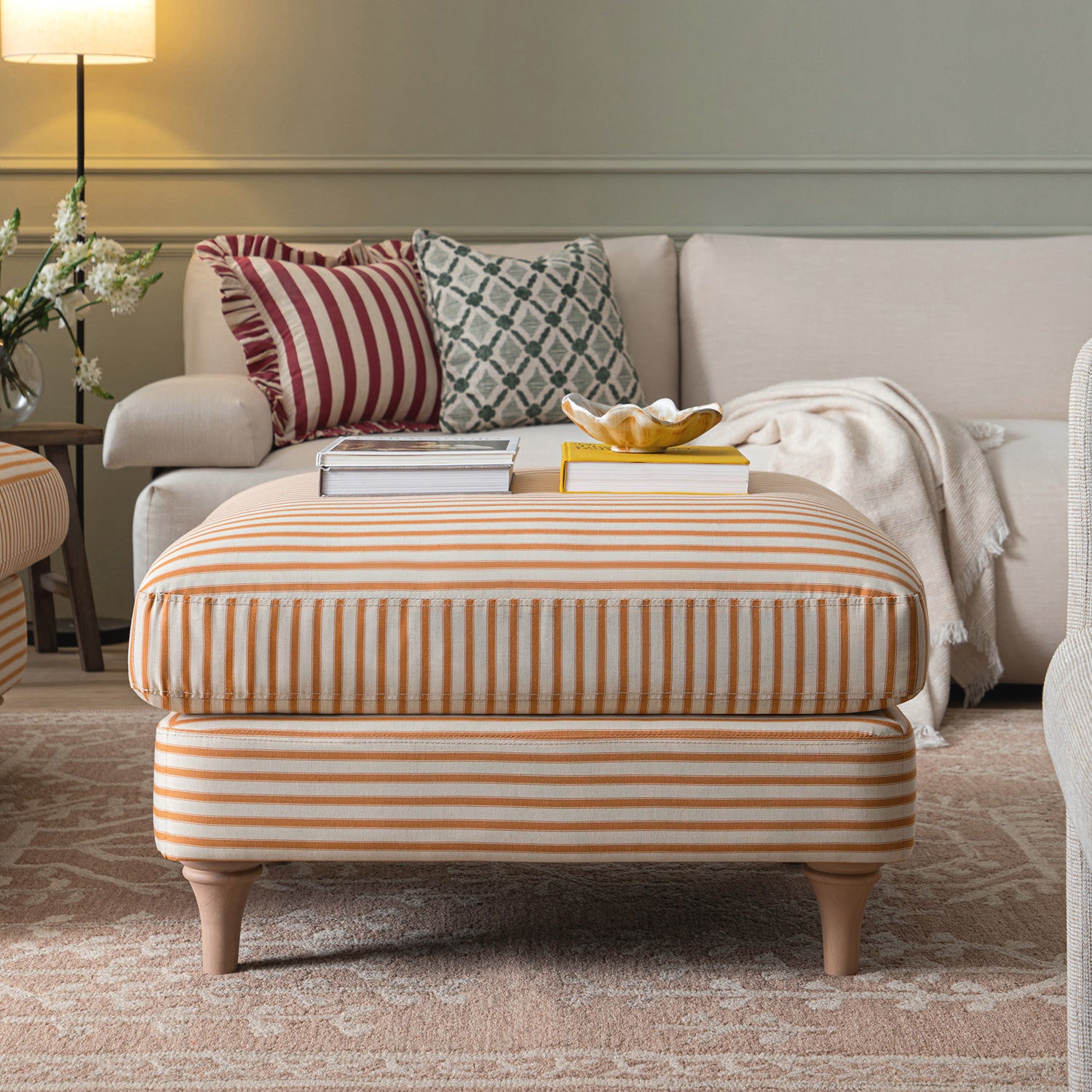 Daphnis Ochre Striped Linen Blend Footstool