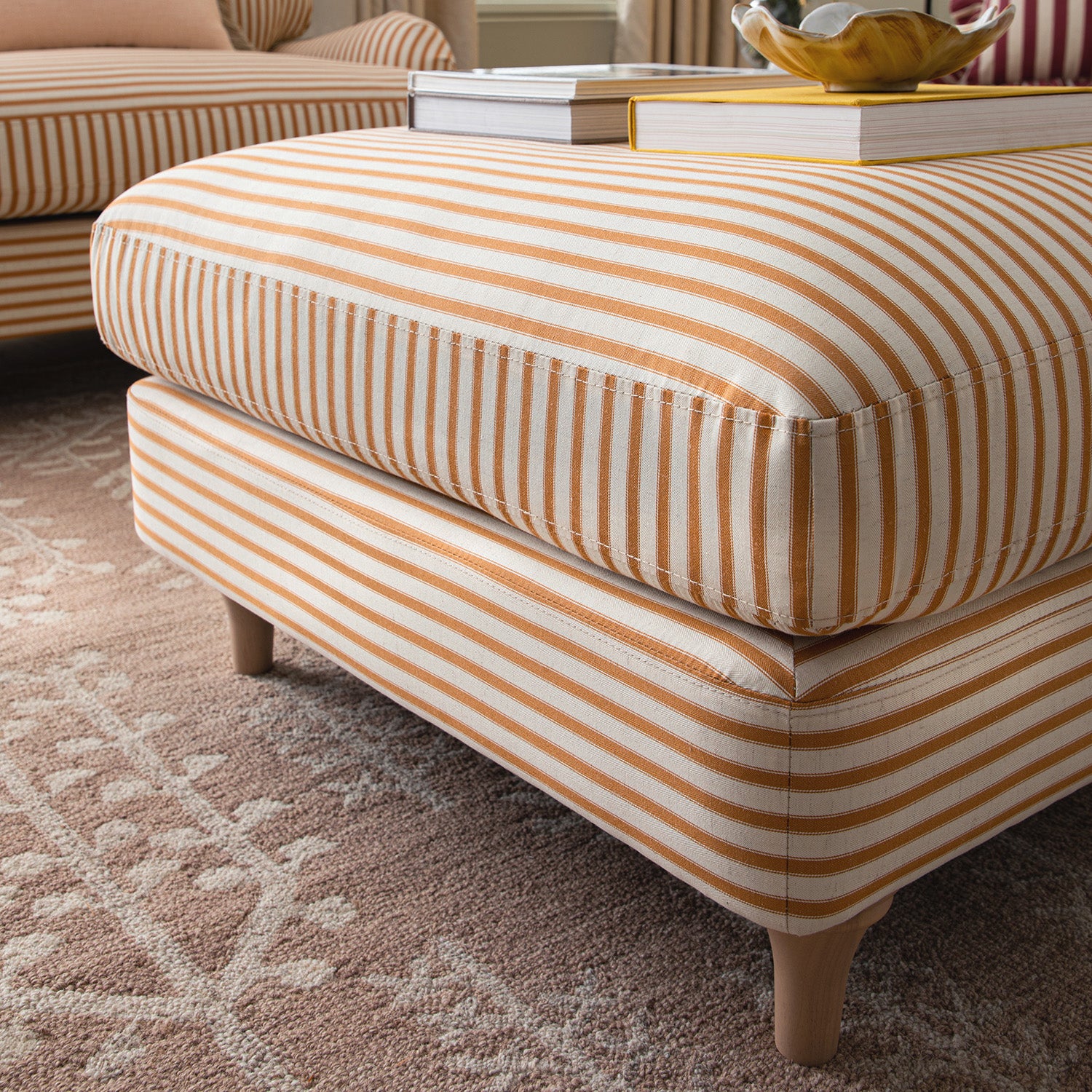 Daphnis Ochre Striped Linen Blend Footstool