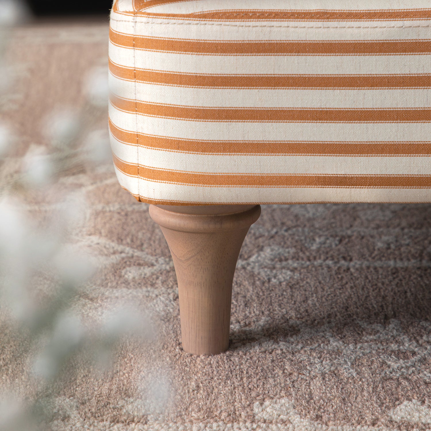 Daphnis Ochre Striped Linen Blend Footstool