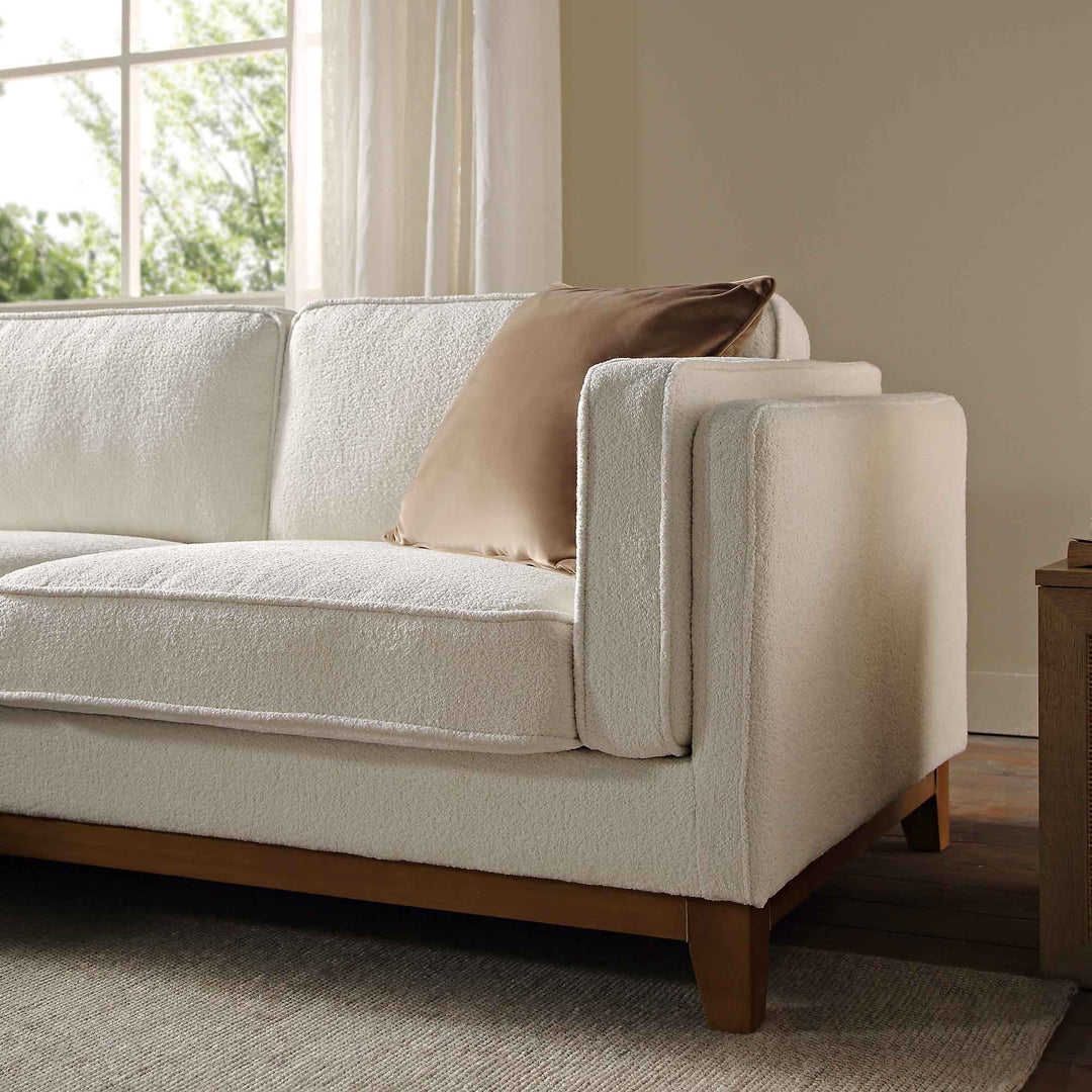 Dipley Beige Boucle Fabric Sofa, Grande Chaise Sofa Left Hand Facing ...