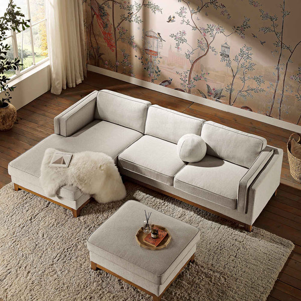 Dipley Oatmeal Woven Fabric Sofa, Grande Chaise Sofa Left Hand