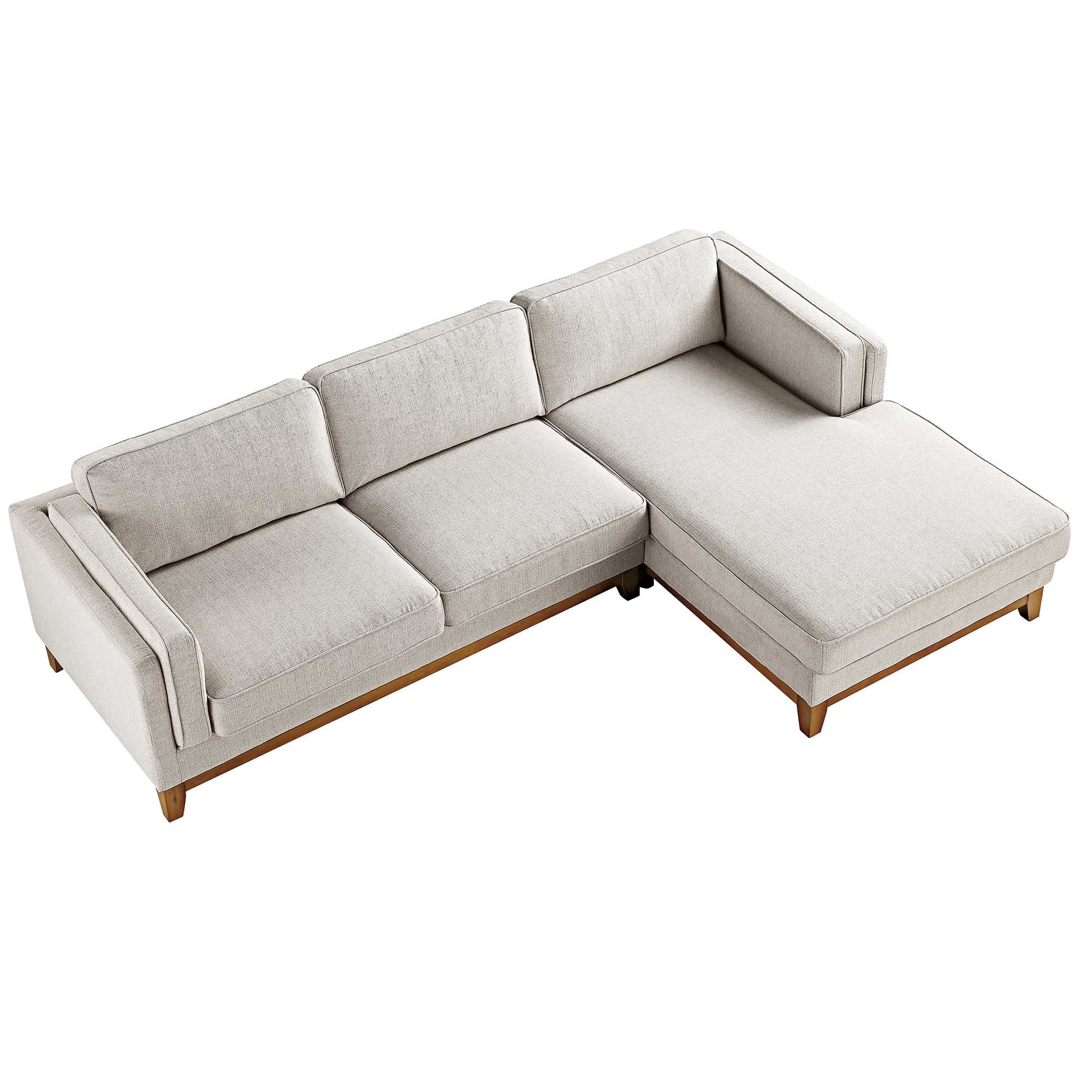 Dipley Oatmeal Woven Fabric Sofa, Grande Chaise Sofa Right Hand
