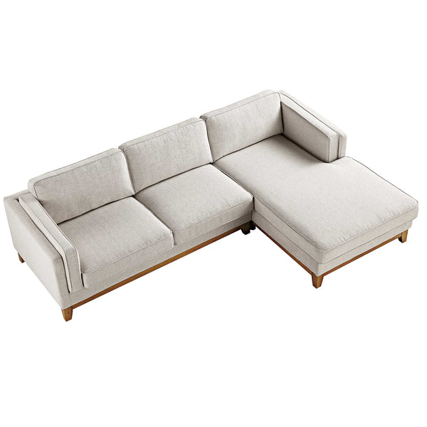 Dipley Oatmeal Woven Fabric Sofa, Grande Chaise Sofa Right Hand Facing