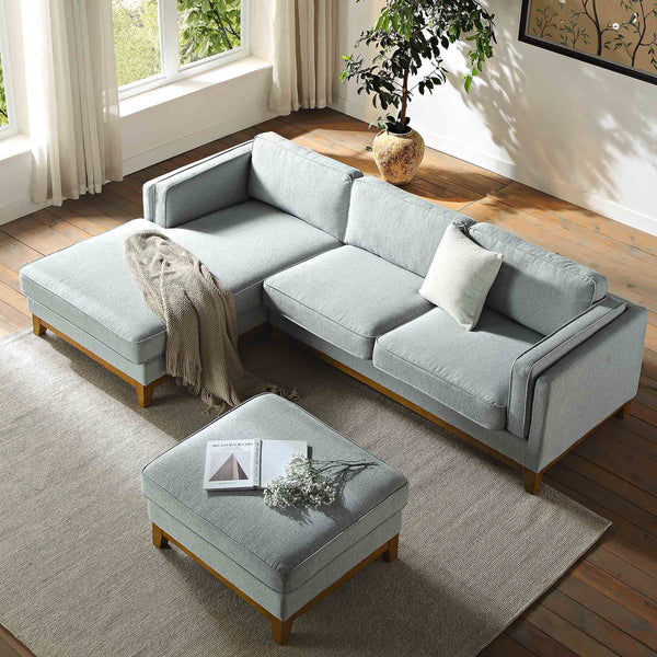 Dipley Sage Woven Fabric Sofa, Grande Chaise Sofa Left Hand