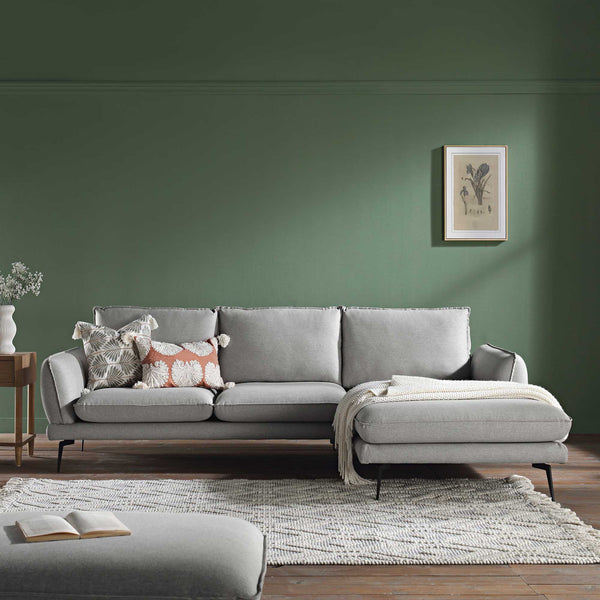 Obriel Grey Marl Fabric Sofa, Grande Chaise Sofa Right Hand Facing
