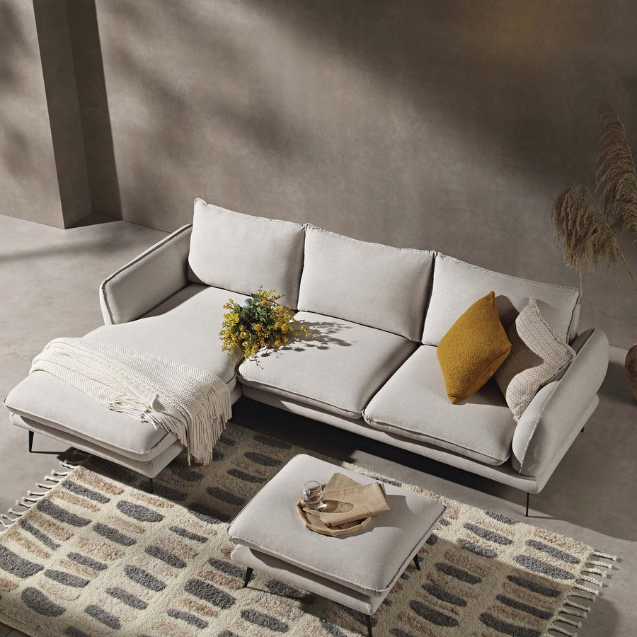 Obriel Oatmeal Fabric Sofa, Grande Chaise Sofa Left Hand Facing