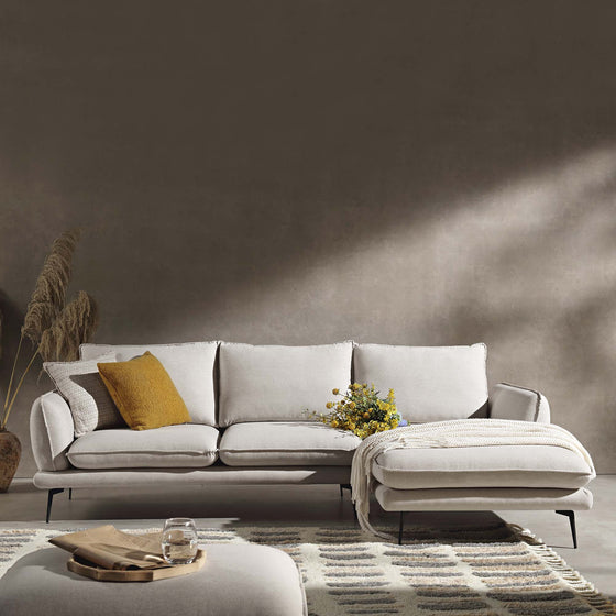 Obriel Oatmeal Fabric Sofa, Grande Chaise Sofa Right Hand Facing