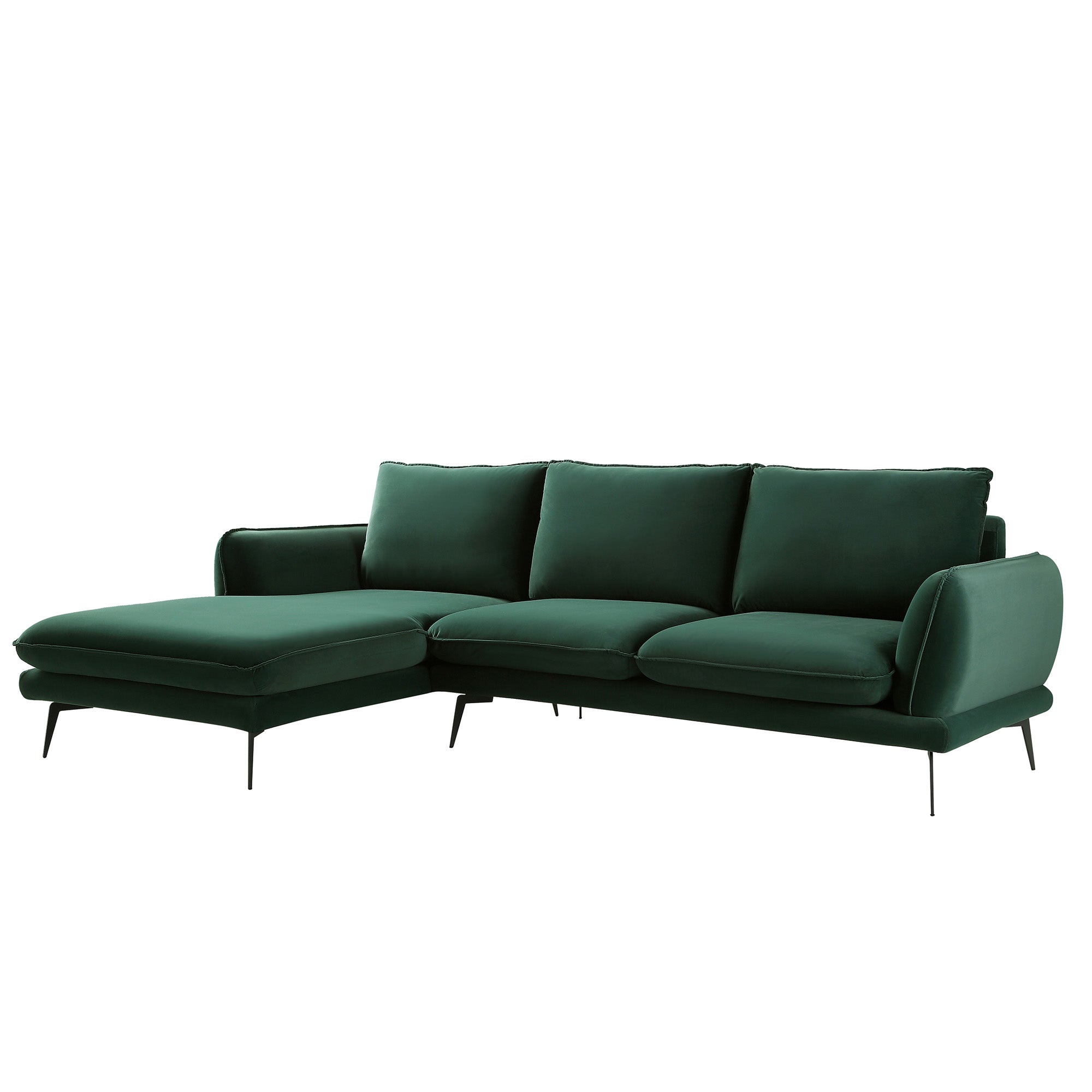 Obriel Forest Green Velvet Sofa, Grande Chaise Sofa Left Hand