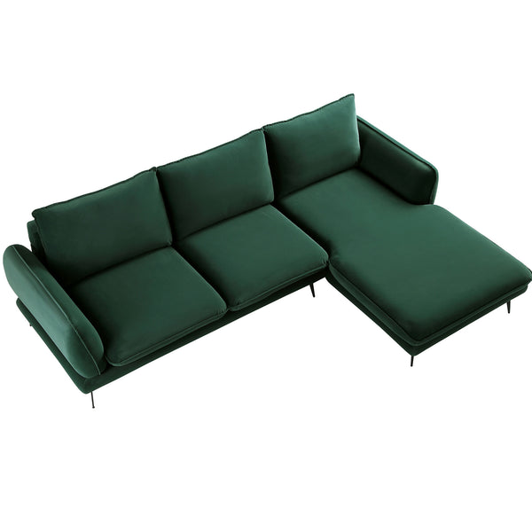 Obriel Forest Green Velvet Sofa, Grande Chaise Sofa Right Hand