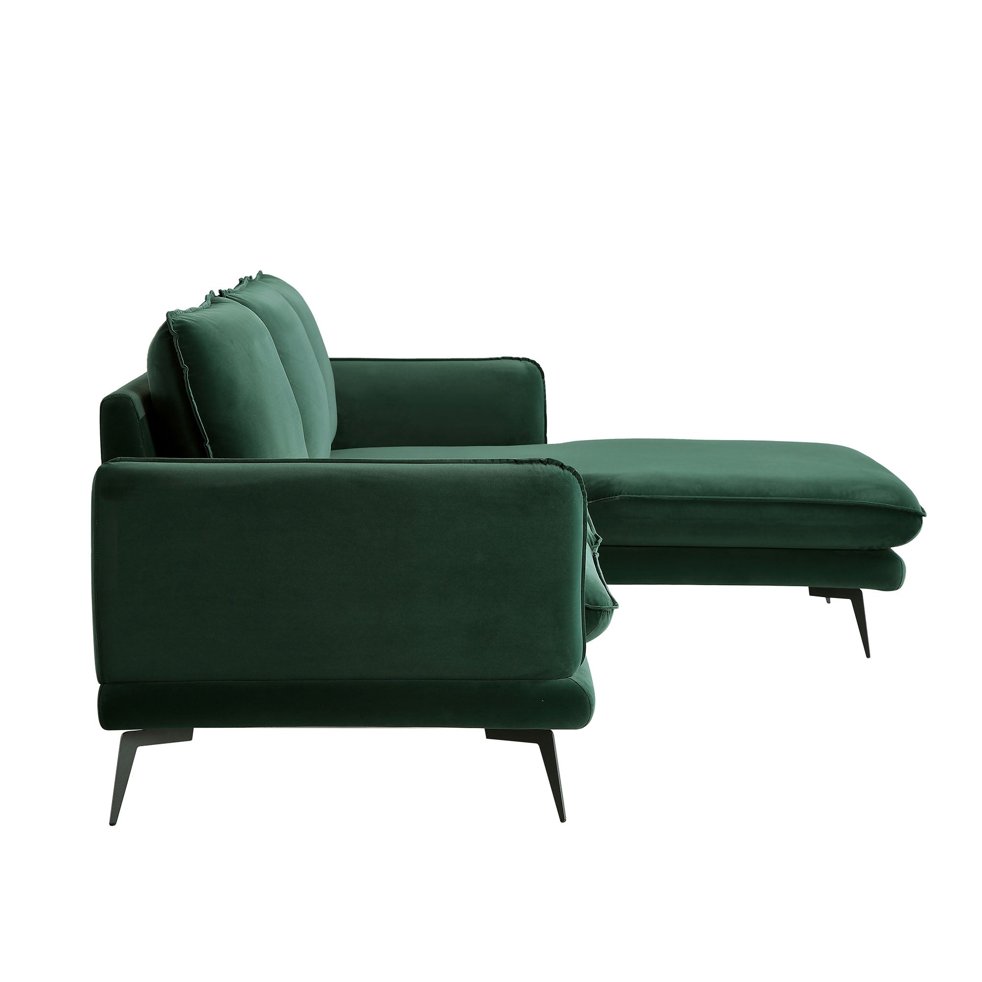 Obriel Forest Green Velvet Sofa, Grande Chaise Sofa Right Hand