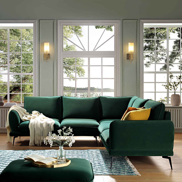Obriel Forest Green Velvet Grande Corner Sofa