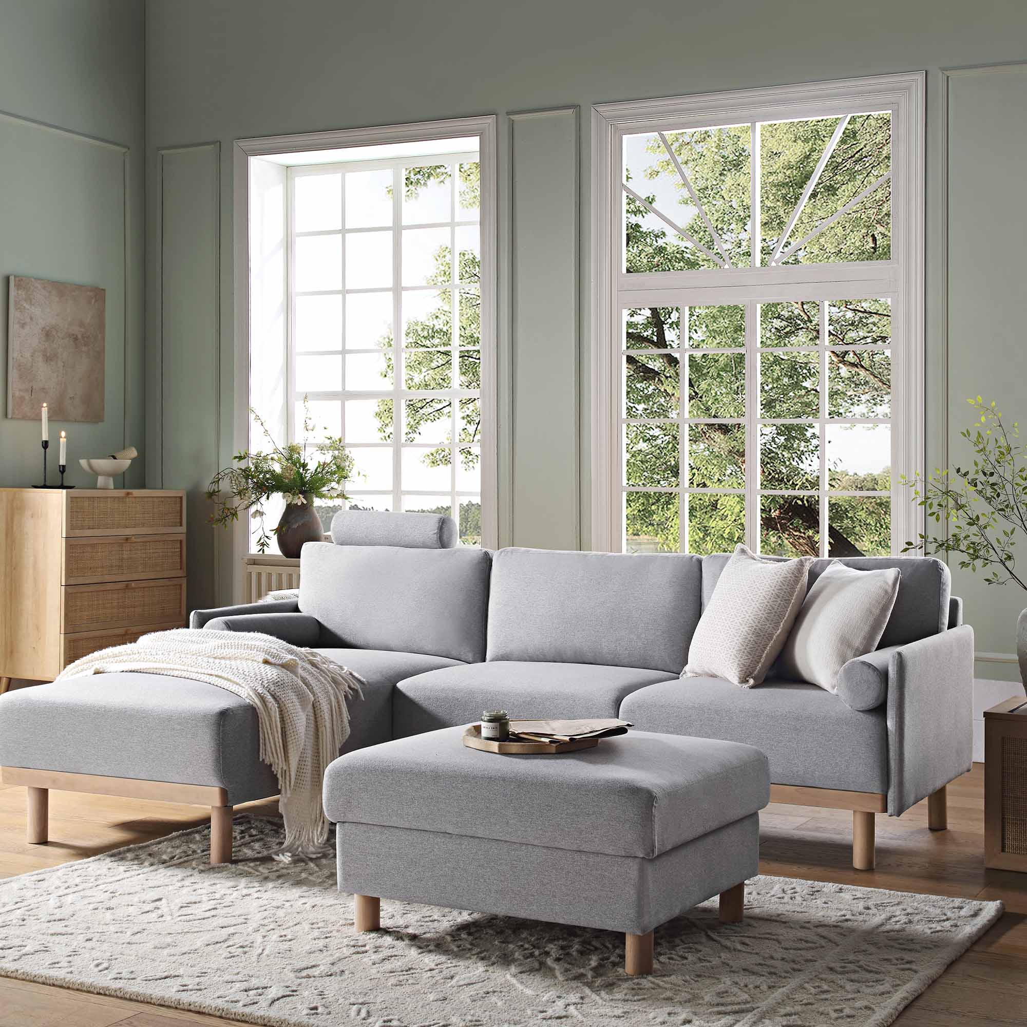 Timber Grey Marl Fabric Sofa, Large 3-Seater Chaise Sofa Left Hand