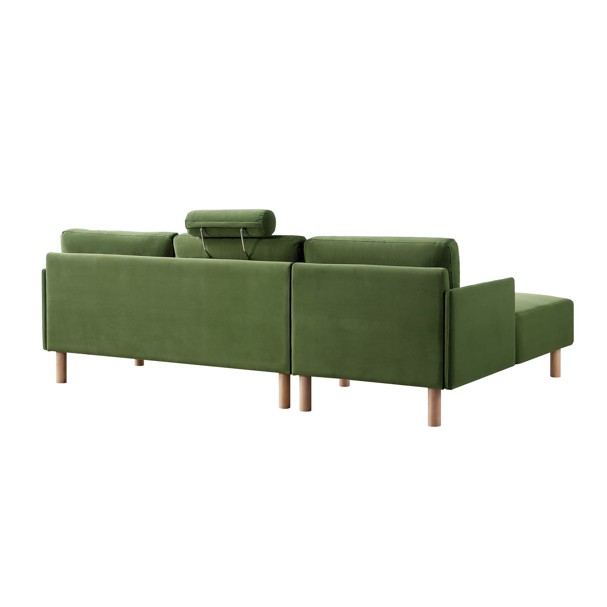 Timber Fern Green Velvet Sofa, Large 3-Seater Chaise Sofa Left Hand