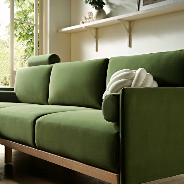 Timber Fern Green Velvet Sofa, Large 3-Seater Chaise Sofa Left Hand Facing