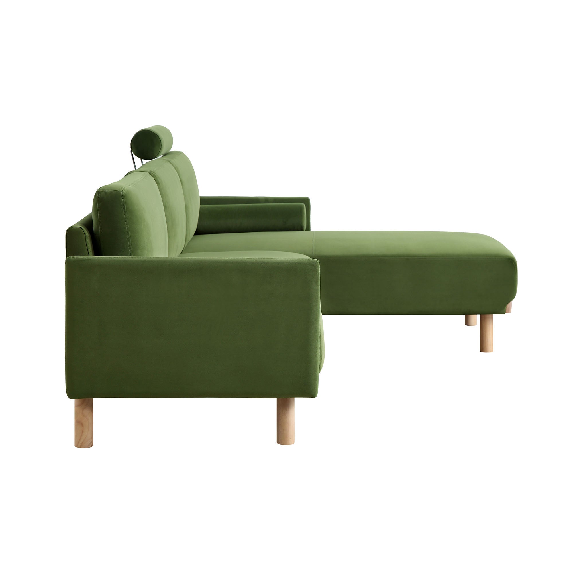 Timber Fern Green Velvet Sofa, Large 3-Seater Chaise Sofa Right Hand